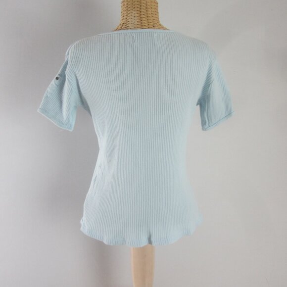 Vtg Ralph Lauren Jeans Co Womens M Blue Cotton Rib Knit Tee Shirt  Y2K Peru - Picture 5 of 7